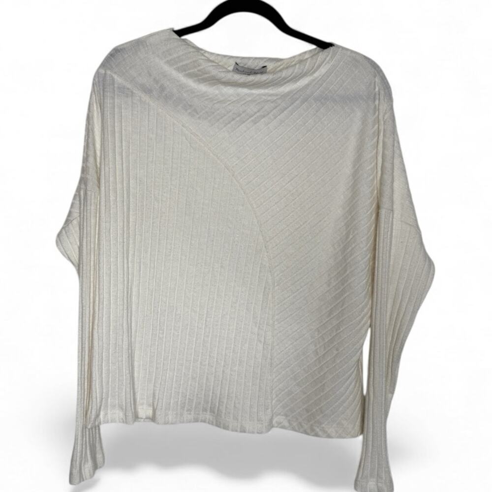 Michael Stars Asymmetrical Ribbed Dolman Sleeve Top Ivory L — Made in USA